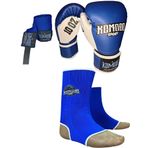 Boks KickBoks Eldiveni Kick Boks Muay Thai Ayak Bilek Çorap - 3,5 Metre Boks Bandajı 3'lü Set (8 Oz, Mavi, L Ayak Çorabı)