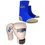 Boks Kickbosk Eldiveni - Kick Boks Muay Thai Ayak Çorabı İkili Set (10 Oz, Beyaz, XL Ayak Çorabı)