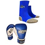 Boks Kickbosk Eldiveni - Kick Boks Muay Thai Ayak Çorabı İkili Set (12 Oz, Mavi, M Ayak Çorabı)