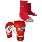 Boks Kickbosk Eldiveni - Kick Boks Muay Thai Ayak Çorabı İkili Set (8 Oz, Kırmızı, M Ayak Çorabı)
