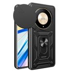 BOKYAS Honor Magic6 Lite 5G/X9b 5G için kılıf, kamera kapağı ve halka tutuculu [araba için manyetik tutucu ile çalışır] düşme önleyici kılıf, askeri sınıf, siyah