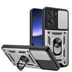 BOKYAS Xiaomi 13T Pro/Xiaomi 13T için zırhlı kılıf, sürgülü kamera korumalı kapak ve halka ayaklı [araç mıknatısı ile uyumlu cep telefonu kılıfı] askeri darbeye dayanıklı kılıf, gümüş