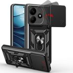BOKYAS Xiaomi Poco M7 pro 5G için zırhlı kılıf, kamera korumalı kapak ve halka ayaklı [araç mıknatısı ile uyumlu cep telefonu kılıfı] askeri darbeye dayanıklı kılıf, siyah