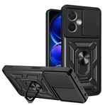 BOKYAS Xiaomi Redmi Note 12 5G için Armor Kılıf Kaydırma Kamera Korumalı Kapak ve Halka Standlı [Araç Mıknatısı ile Uyumlu Cep Telefonu Kılıfı Askeri Darbeye Dayanıklı Kılıf, Siyah