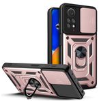 BOKYAS Xiaomi Redmi Note 12 Pro 4G için zırhlı kılıf, kaydıraklı kamera korumalı kapak ve halka stant [araç mıknatısı ile uyumlu cep telefonu kılıfı] askeri darbeye dayanıklı kılıf, pembe altın