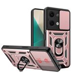 BOKYAS Xiaomi Redmi Note 13 5G için zırhlı kılıf, sürgülü kamera korumalı kapak ve halka ayaklı [araç mıknatısı ile uyumlu cep telefonu kılıfı] askeri darbeye dayanıklı kılıf, pembe altın