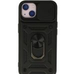 Bol Çeşit iPhone 14 Pars Lens Yüzüklü Siyah Silikon Kılıf