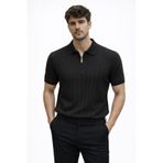 BOLD 2026 Yeni Sezon Fermuarlı Triko Polo Yaka T-Shirt Modern Çizgili Dokulu Erkek Yazlık SİYAH