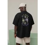 Bolders Outdoors Stay High Skull - Kuru Kafa Ön Ve Arka Baskılı Bisiklet Yaka Siyah Oversize T-shirt