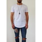 Boldy Erkek Long Fit Tişört-Long Tişört-Long Kesim Tişört-Uzun Kesim Erkek Tişört-Erkek Basic Tişört (Beyaz, L)