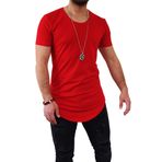 Boldy Erkek Long Fit Tişört-Long Tişört-Long Kesim Tişört-Uzun Kesim Erkek Tişört-Erkek Basic Tişört (Kırmızı, M)