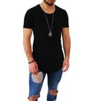 Boldy Erkek Long Fit Tişört-Long Tişört-Long Kesim Tişört-Uzun Kesim Erkek Tişört-Erkek Basic Tişört (Siyah, L)