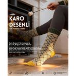 Bolero Kadın Karo Desenli Kışlık Yün Çorap Krem - 36 - 40 - Sarı