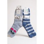 Bolero Socks Kadın Peluş Pofuduk Çorap 2'li Set Peluş Ev Çorabı, Uyku Çorabı - 36 - 41 - Gri - Mavi