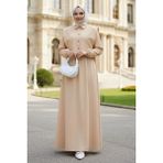 Bolerolu Beli Lastikli Tesettür Elbise Bej HM262756 - 36