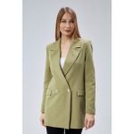 Bolivente Açık Haki Kadın Oversize Blazer Ceket Dokuma Malzeme ile Şık ve Rahat Tasarım