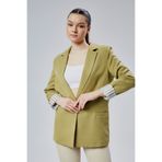 Bolivente Açık Haki Kruvaze Yaka Kolu Katlama Detaylı Regular Vatkalı Blazer Ceket