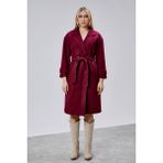 Bolivente Bordo Kuşaklı Oversize Kaşe Kaban - M