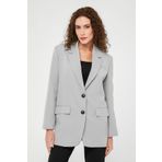 Bolivente Gri Kadın Düğmeli Oversize Blazer Ceket