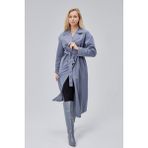 Bolivente Gri Oversize Kadın Trençkot Gömlek Yaka Polyester Malzeme ile Şık Tasarım - XL