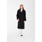 Bolivente Isabella Siyah Regular Kruvaze Kaşe Kaban - 2XL
