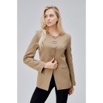 Bolivente Kadın Koyu Haki Regular Dokuma Blazer Ceket 86% Polyester 14% Elastan Düğmeli - XL
