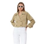Bolivente Kadın Kruvaze Crop Trençkot Haki L