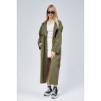 Bolivente Kadın Oversize Astarlı Uzun Trençkot - Haki - 2XL