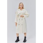 Bolivente Kadın Oversize Astarlı Uzun Trençkot - Taş - XS
