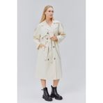 Bolivente Kadın Oversize Astarlı Uzun Trençkot - Taş