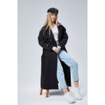 Bolivente Kadın Oversize Rüzgarlık Detaylı Trençkot Siyah Gömlek Yaka Polyester Kumaş - XS
