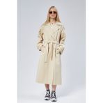 Bolivente Kadın Oversize Vizon Trençkot Gömlek Yaka 100% Polyester Rahat Kalıp