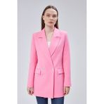 Bolivente Kadın Pembe Oversize Dokuma Blazer Ceket Astarlı Düğmeli Standart Kol Özellikli