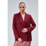 Bolivente Kadın Taş Işlemeli Blazer Ceket Bordo Dokuma Kumaş Standart Kalıp Özellikli
