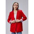 Bolivente Kırmızı Kruvaze Yaka Kolu Katlama Detaylı Regular Vatkalı Blazer Ceket - 2XL