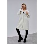Bolivente Rosalia Ekru Oversize Kruvaze Kaşe Kaban