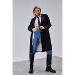 Bolivente Rosalia Siyah Oversize Kruvaze Kaşe Kaban - M