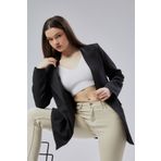 Bolivente Siyah Kruvaze Uzun Blazer Ceket