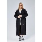 Bolivente Siyah Oversize Astarlı Uzun Trençkot - XL