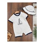 Bolly Baby Yelken Nakışlı Şapkalı Alttan Çıtçıtlı Yazlık Erkek Bebek Tulum