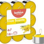 Bolsius Kokulu Tealight Mum, Mimosa Kokulu, Sarı Renkli, 18'li Paket, 4 Saatlik Uzun Yanma Süresi - Ev Mumu - İç Dekorasyon - Doğal Özler - Doğal Vegan Balmumu İçerir - Palmiye Yağı İçermez