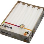 bolsius Konik Şamdan Yemek Mumu, Beyaz Renginde, 7.5 Saat Yanma Süresi, 24,5 cm Uzunluğunda, 2.4 cm capında (30lu Paket)