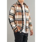 Bombe Erkek Polar Gömlek Slim Fit Ekose Desenli Kahve Krem Uzun Kol Günlük Stil - Açık Kahverengi
