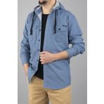 bombe Kapüşonlu Slim Fit Erkek Kot Gömlek Buz Mavisi