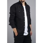 Bombe Slim Fit Erkek Siyah Kot Gömlek Günlük Stil Truvakar Kol Renkblok Desenli - 2XL