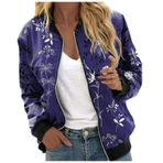 Bomber ceket, kadın, çiçekli, kısa bluz, mevsimlik ceket, gündelik, pilot ceketi, fermuarlı, dış giyim, kolej ceketi, hafif mont, sweat ceket, pilot ceketi, A-lila, XXL