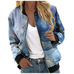 Bomber ceket, kadın, çiçekli, kısa bluz, mevsimlik ceket, gündelik, pilot ceketi, fermuarlı, dış giyim, kolej ceketi, hafif mont, sweat ceket, pilot ceketi, C-açık mavi, XXL