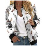 Bomber ceket, kadın, çiçekli, kısa bluz, mevsimlik ceket, gündelik, pilot ceketi, fermuarlı, dış giyim, kolej ceketi, hafif mont, sweat ceket, pilot ceketi, C-beyaz, XXL