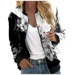 Bomber ceket, kadın, çiçekli, kısa bluz, mevsimlik ceket, gündelik, pilot ceketi, fermuarlı, dış giyim, kolej ceketi, hafif mont, sweat ceket, pilot ceketi, C-gri, XXL