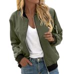 Bomber ceket, kadın, çiçekli, kısa bluz, mevsimlik ceket, gündelik, pilot ceketi, fermuarlı, dış giyim, kolej ceketi, hafif mont, sweat ceket, pilot ceketi, D-asker yeşili, XL